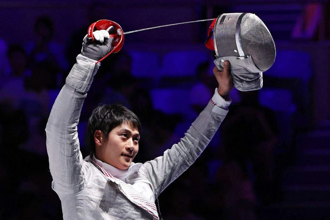 韩国剑手吴尚旭是杭州亚运会双金得主。（路透社）