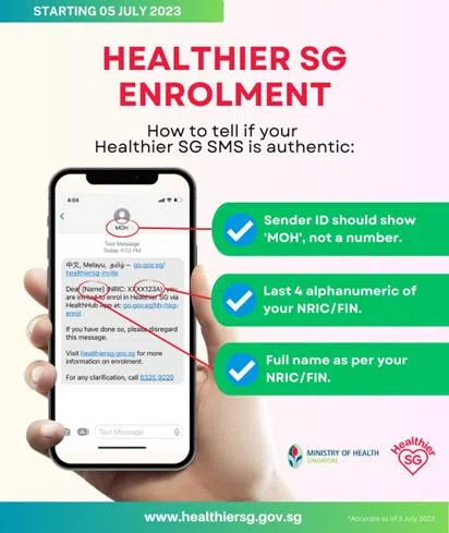 卫生部发出的官方短信都会显示“MOH”，并标注收件人的全名，以及身份证后四码。（新加坡警察部队提供）