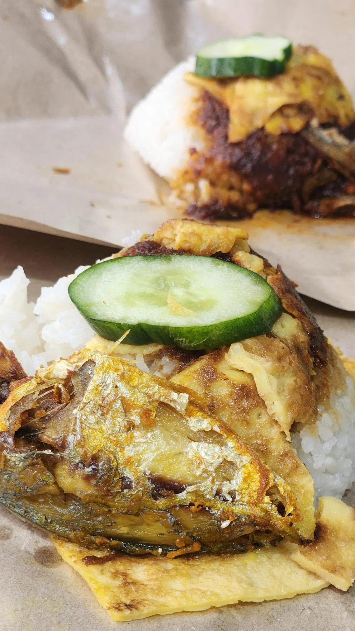 在大巴窑七巷第20座咖啡店的1元椰浆饭，有江鱼仔和炸鱼两款供选择。（陈爱薇摄）