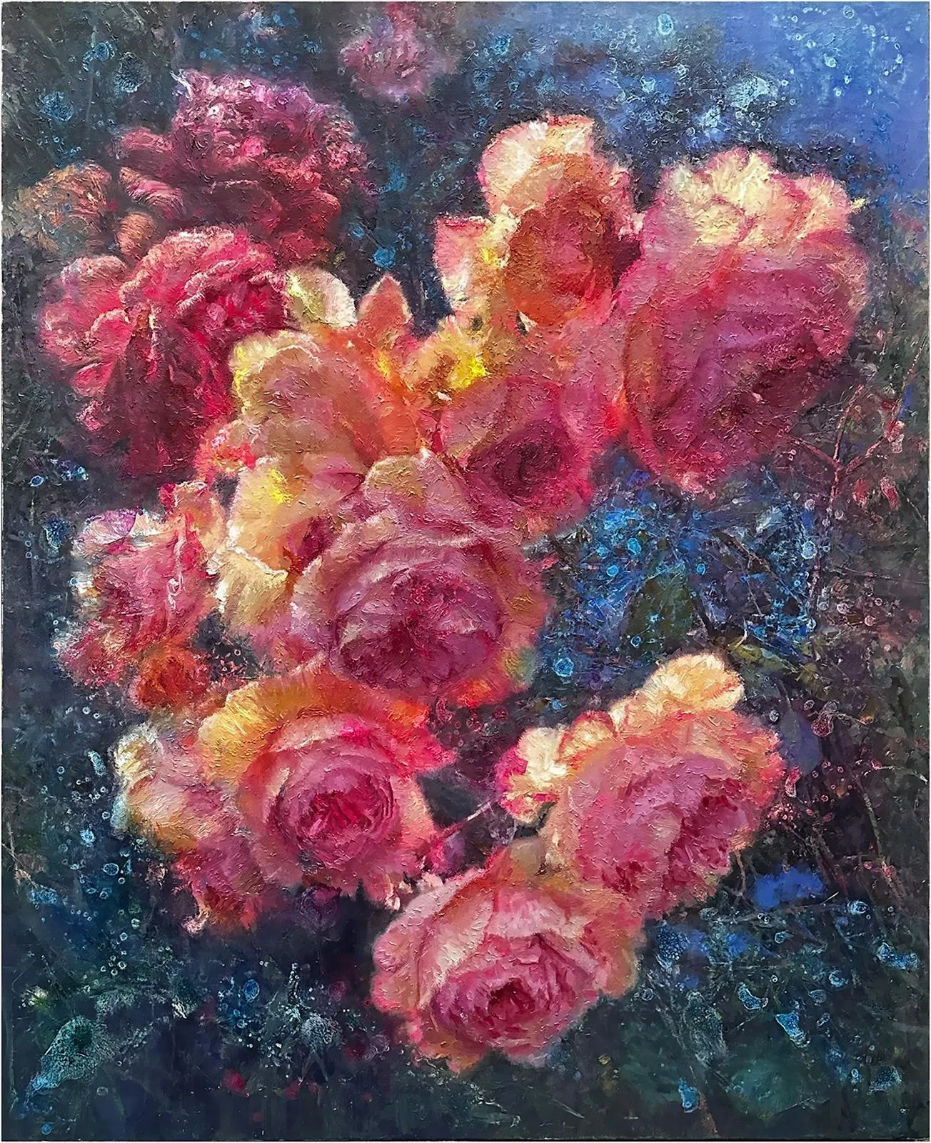 魏巨川的花卉油画作品。（魏巨川提供）