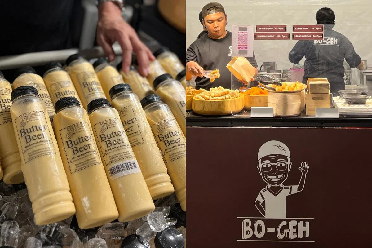 摊位BO-GEH的必尝炸榴莲和黄油啤酒。