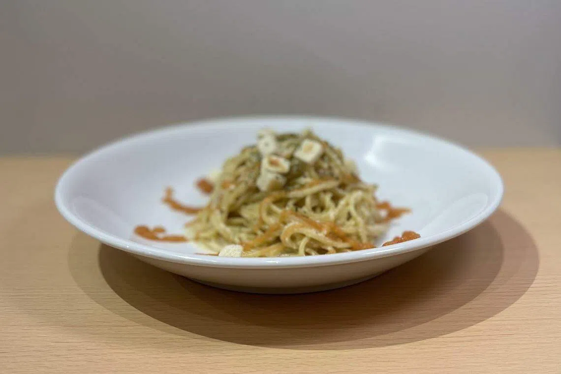 日式明太子意大利面富有明太子的咸香。（黄靖晶摄）