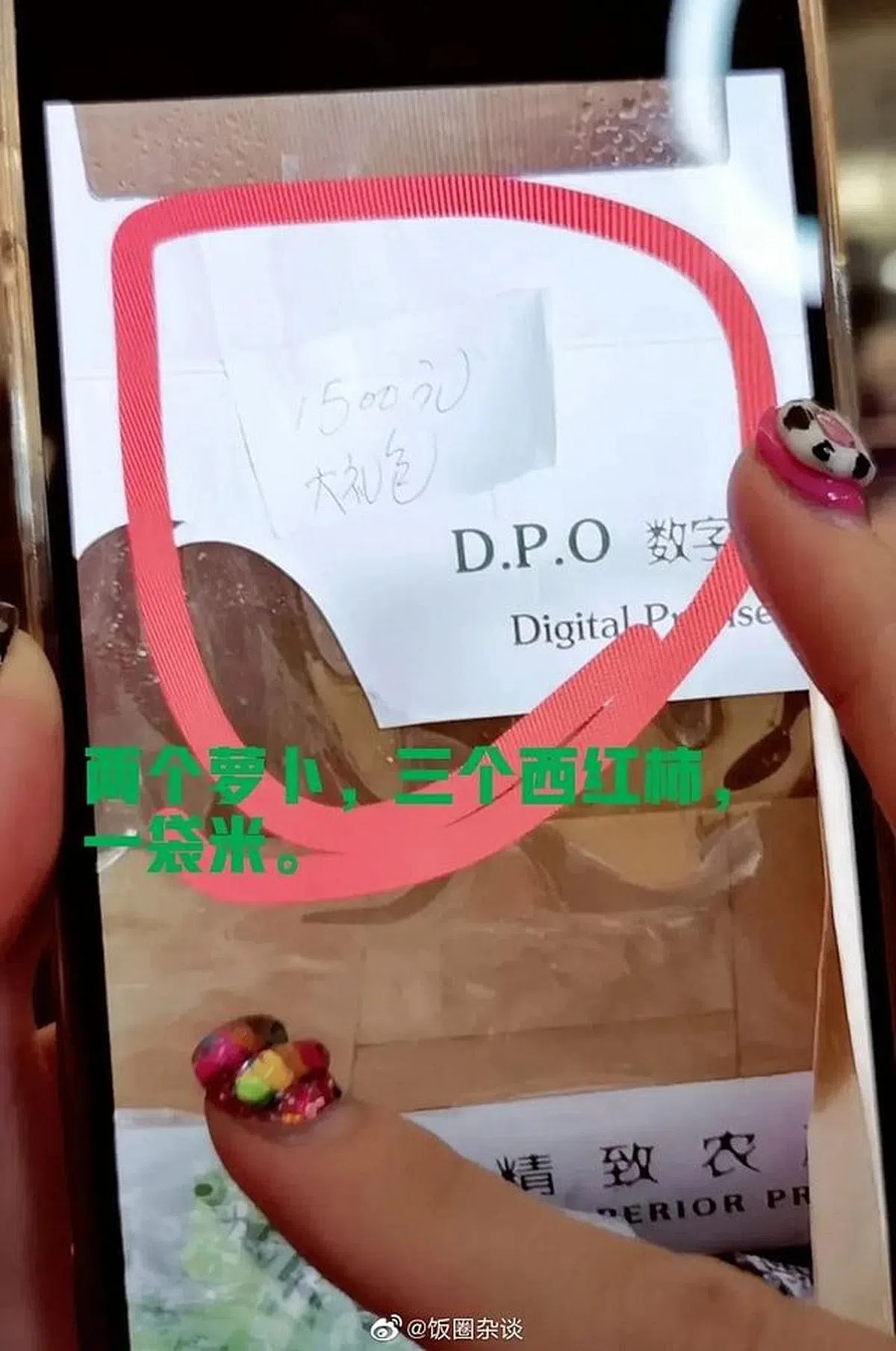 蒋丽莎购买蔬菜竟花费2000元人民币。（互联网） 