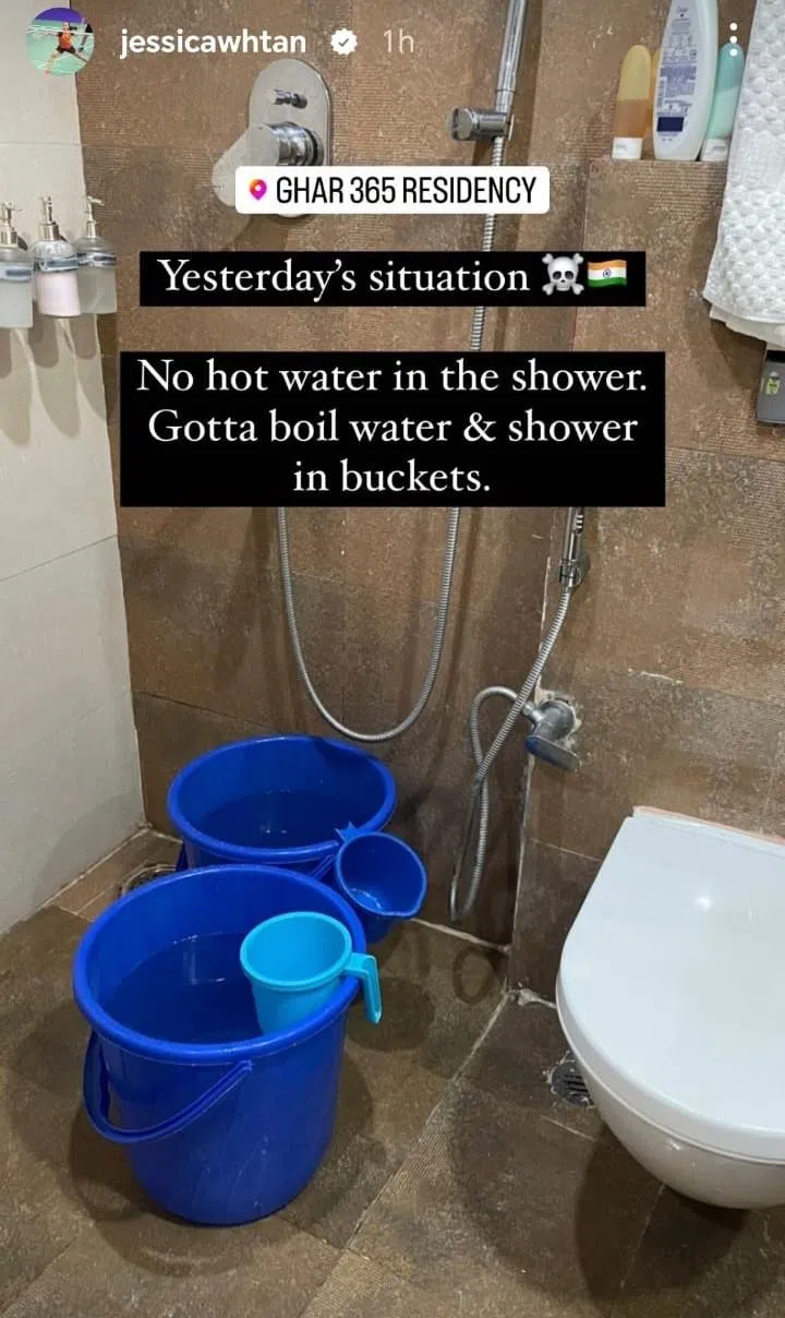 由于厕所没热水，许永凯和陈薇涵必须煮水冲凉。（取自陈薇涵Instagram）