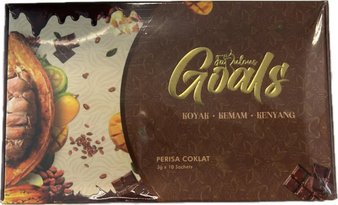 马来西亚生产的排毒瘦身“健康”饮品Fabulous Goals（巧克力味）检出含有违禁成分西布曲明，新加坡食品局令电商下架商品。（食品局提供）