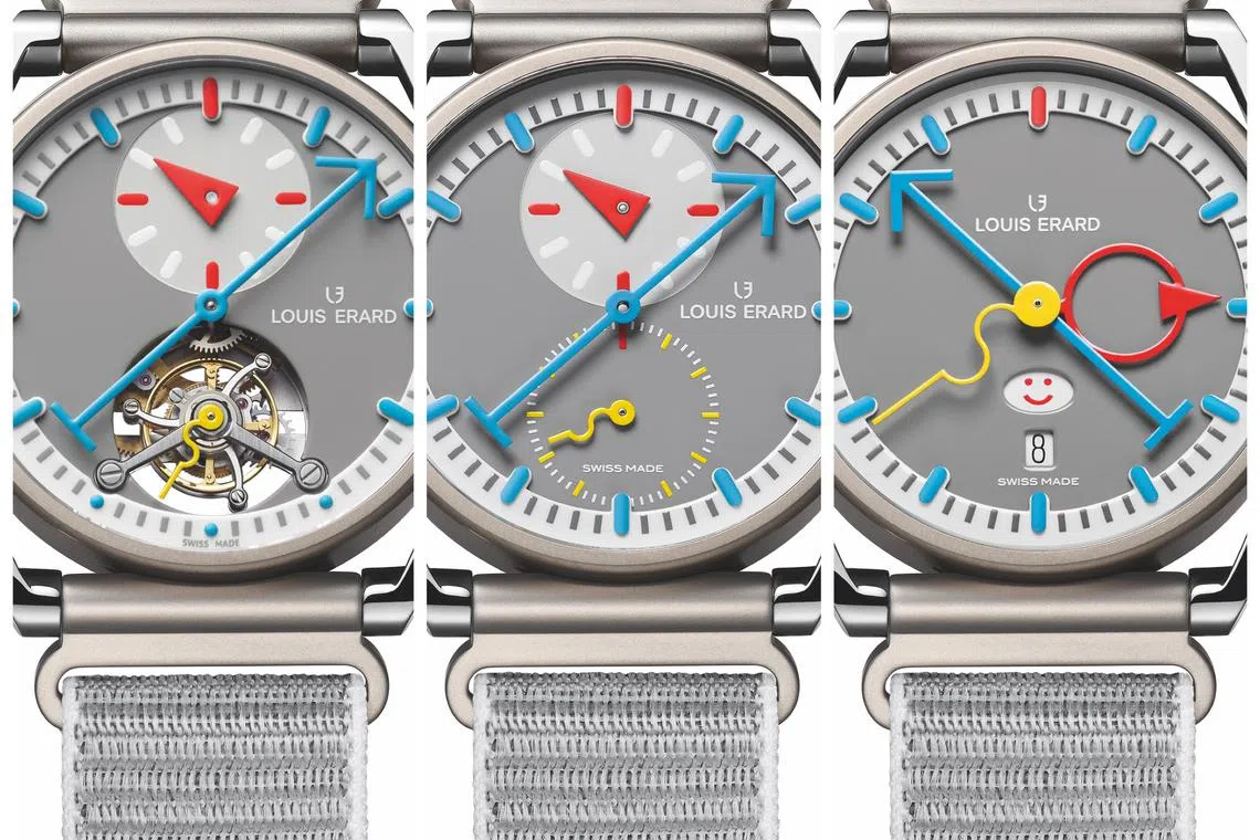 诺时表为庆祝星耀樟宜五周年，今年推出一组三款功能各异的特别版腕表。（诺时表提供）