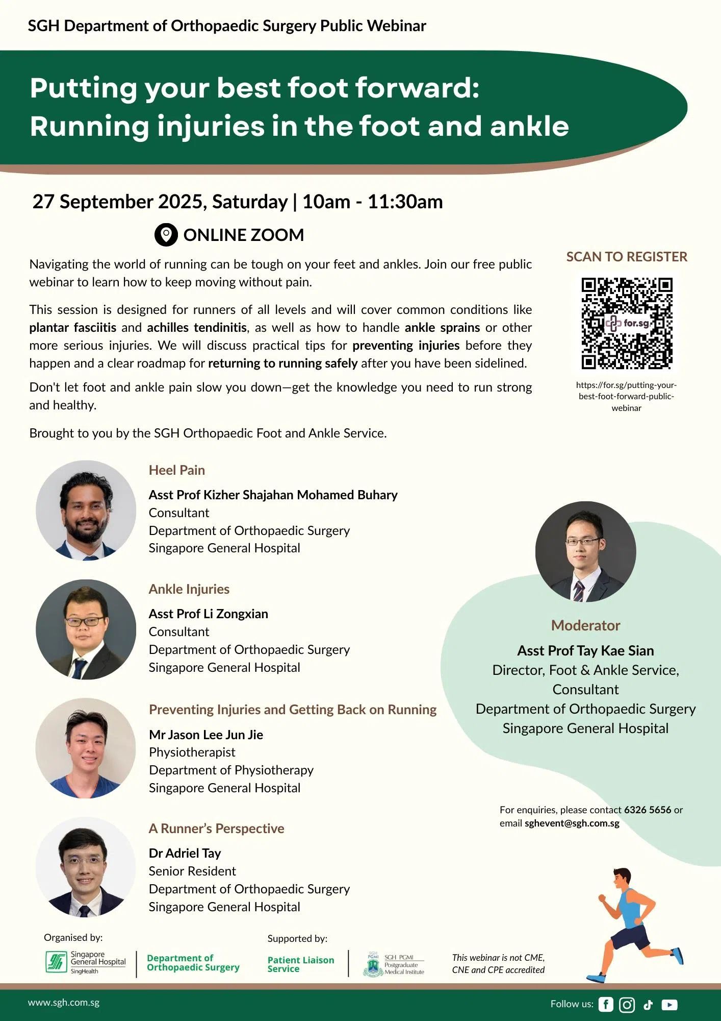 新加坡中央医院的骨科足踝服务部举办免费英语线上讲座。（新加坡中央医院提供）