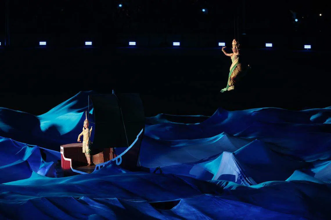 柬埔寨东运会开幕仪式也融入了民族特色。（李冠卫摄）