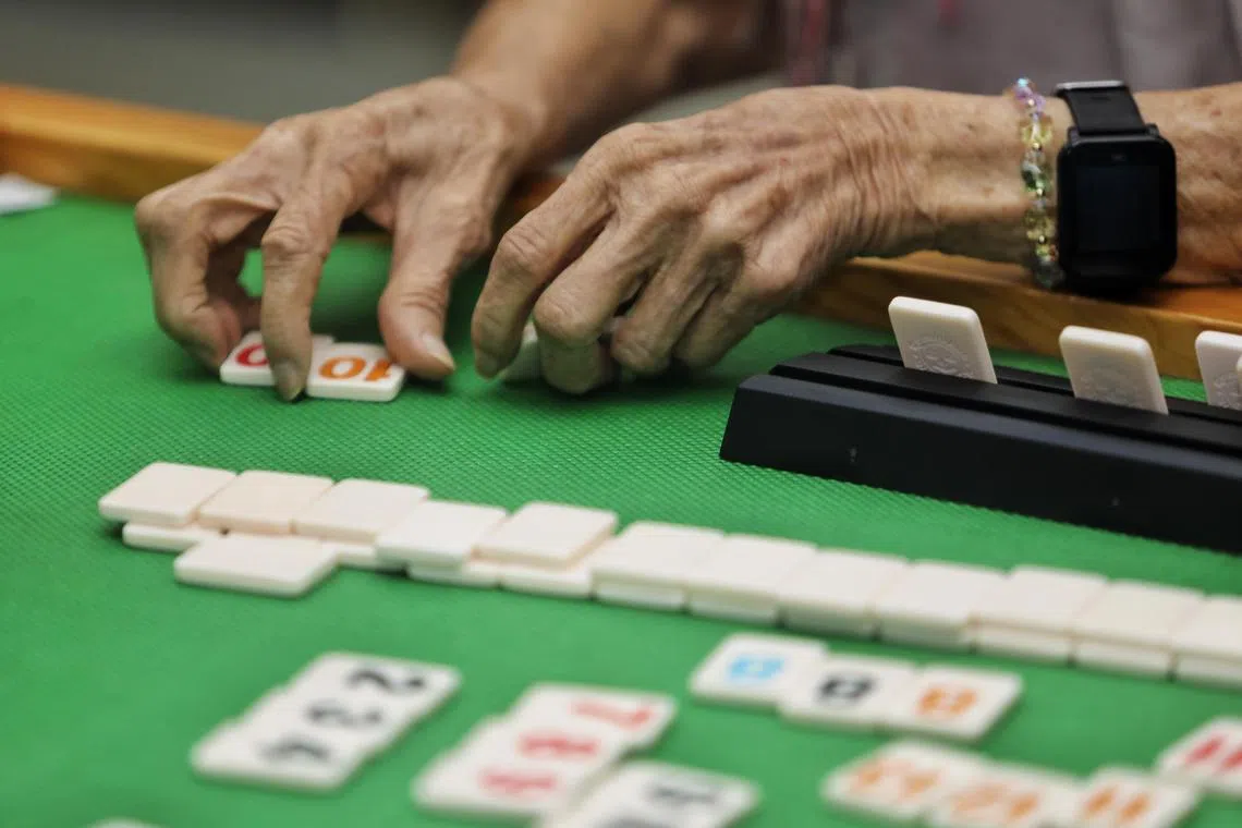 拉密牌俗称西洋麻将，玩者将手上的牌组成相同数字、不同颜色，或颜色相同、数字连续的组合来出牌，最先出完手上的牌者获胜。（刘欣怡摄）