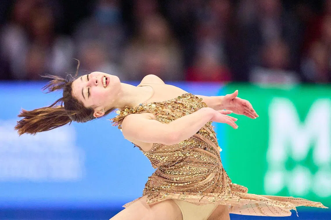 美国好手刘美贤在世锦赛冰场上的自信与放松，让人留下了深刻印象。（法新社）