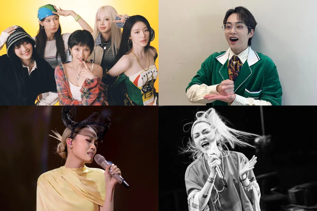 Kpop偶像i-dle（左起顺时针）和XIUMIN，范晓萱和容祖儿9月13日和14日在新加坡表演。（取自艺人微博和IG）