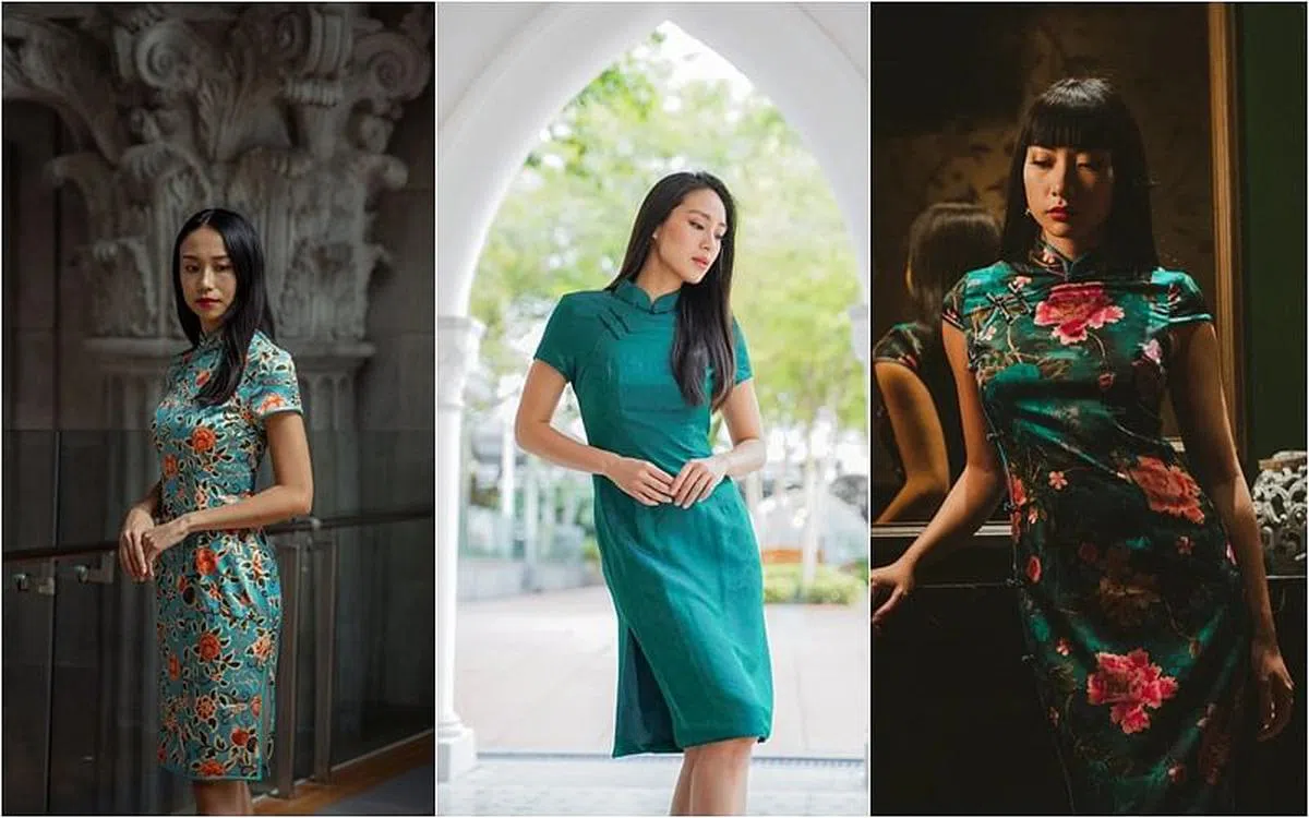 左、中、右为Cloth.ier的三款传统旗袍。（受访者提供照片）