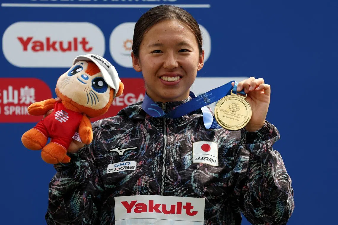 日本好手梶本一花为日本队夺得赛事首金。接下来她也将参加世锦赛常规游泳自由泳项目的比赛。（路透社）