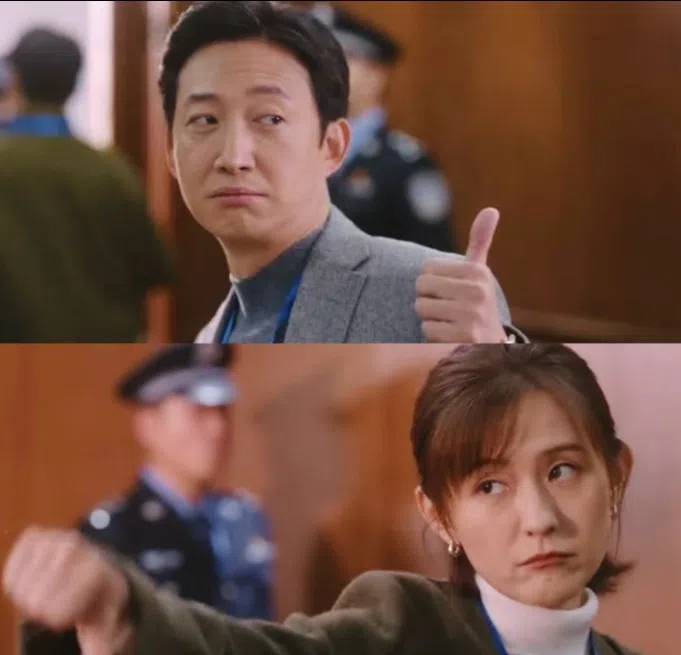 王阳（上图）和热依扎（下图）对法律与案件观点不同，成为欢喜冤家，见面时会用言语或手势互相调侃。（互联网）