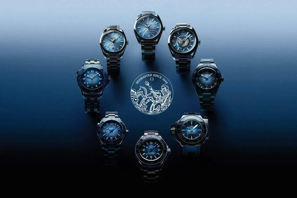 欧米茄海马系列推出七款共11个型号的标志性腕表Seamaster in Summer Blue。（品牌提供）