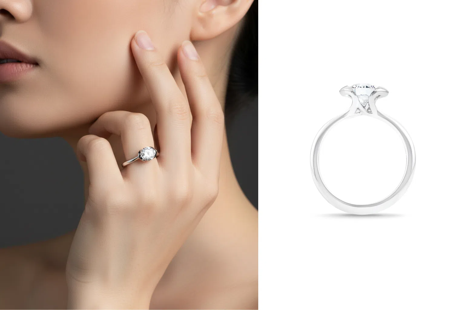Trust Ethereal 18K白金钻戒以创新的张力镶嵌工艺制作，让钻石仿佛轻盈悬浮于指间，象征爱情盛放的心动时刻。（宝兴珠宝提供）