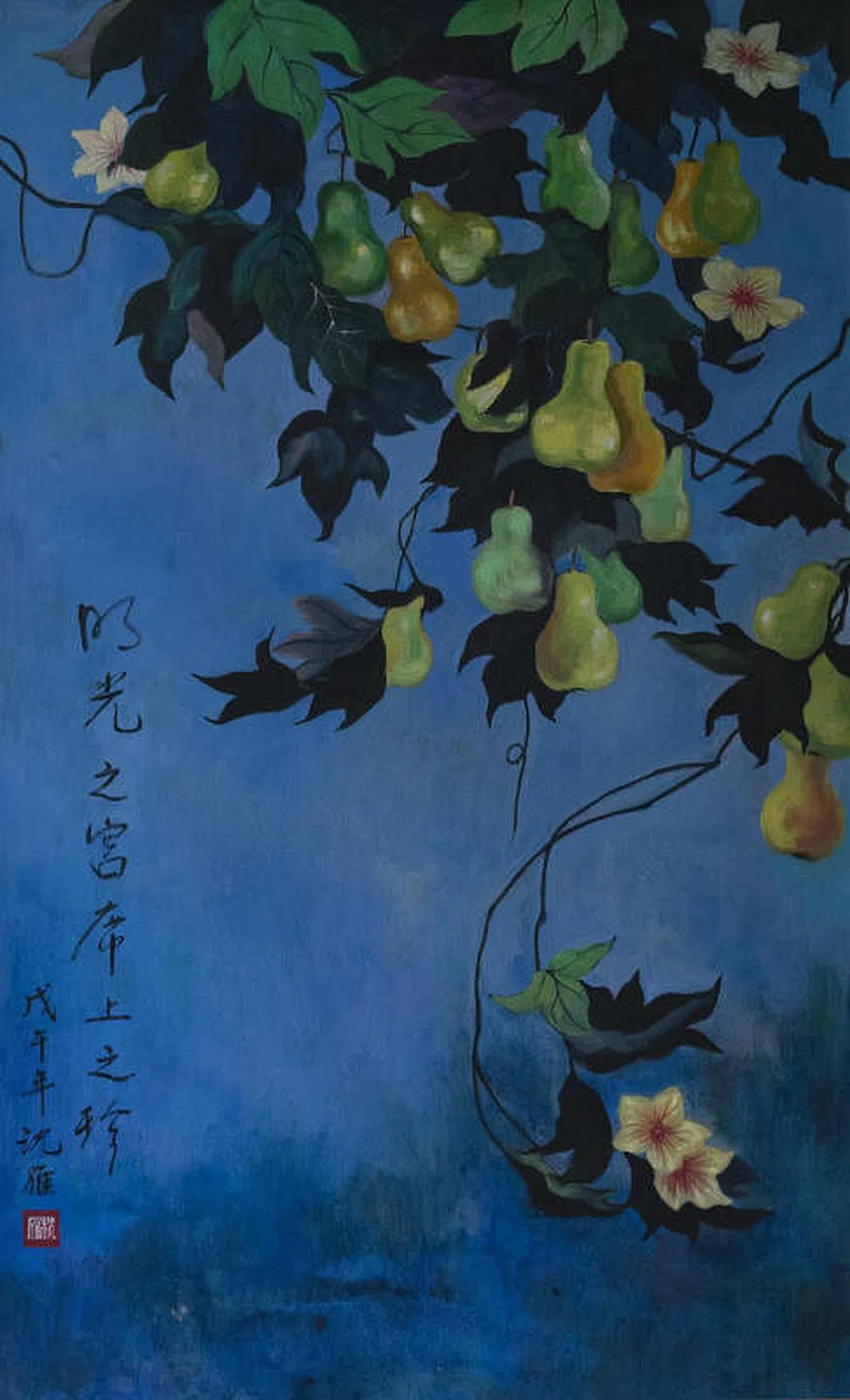 “绝代风华——沈雁艺术作品展”展出超过2米的油画《阳光之宫》。（画廊提供图片）