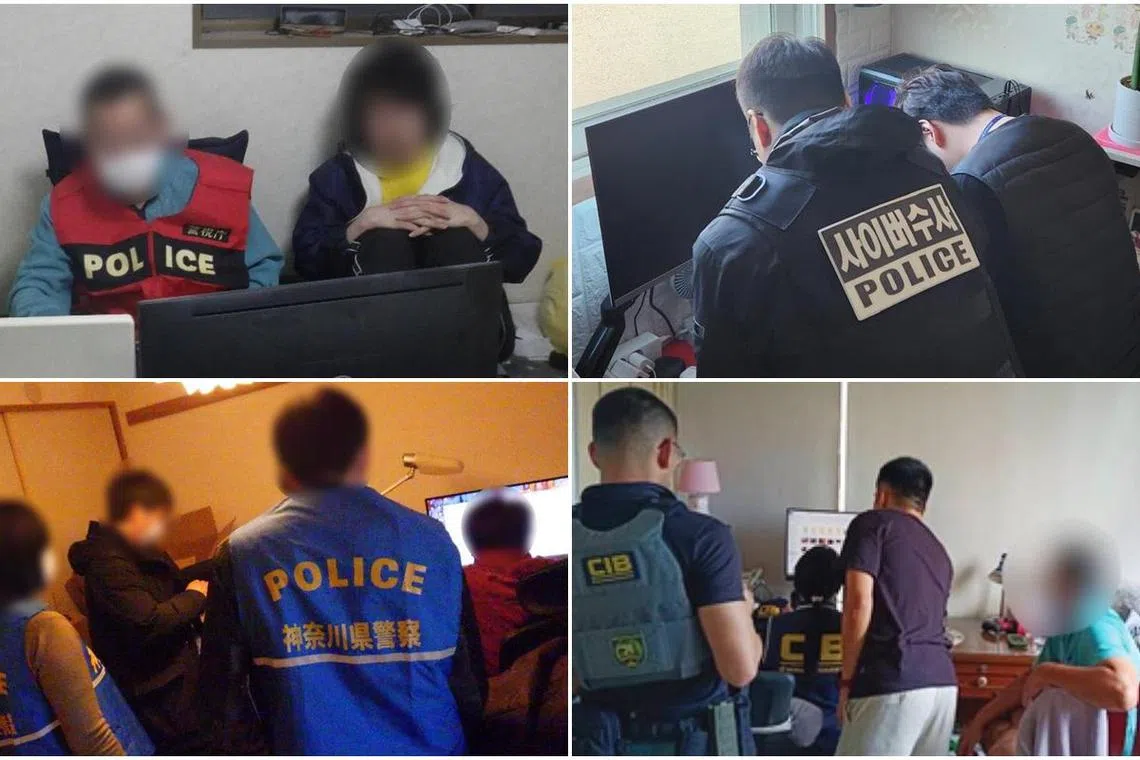 六地警方针对线上儿童性剥削活动展开联合执法，在五周内逮捕435人。（日本、韩国和泰国警方提供）
