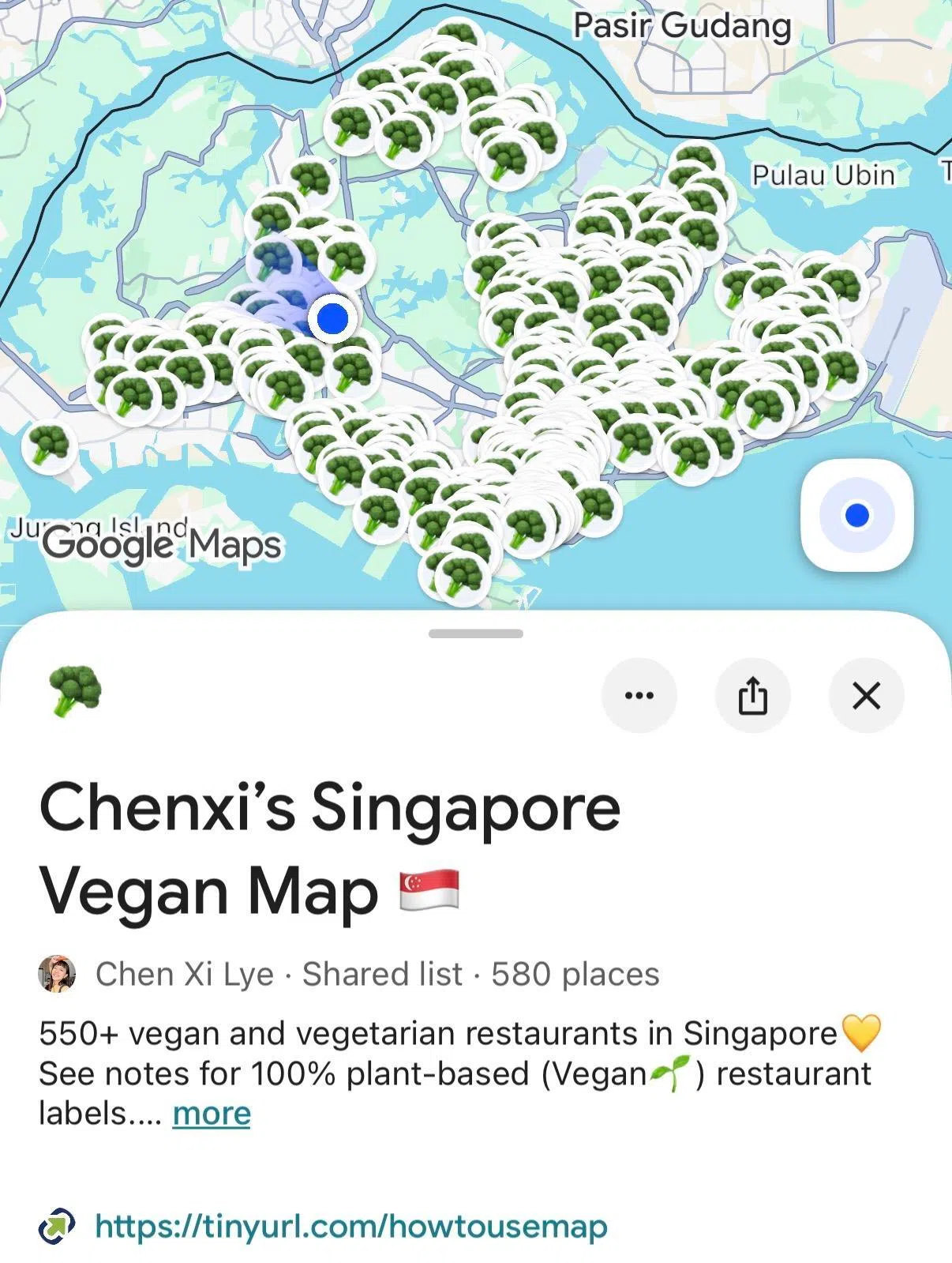 赖忱希编制的本地纯素饮食地图，集结580个纯素和素食食肆。（应用截图）