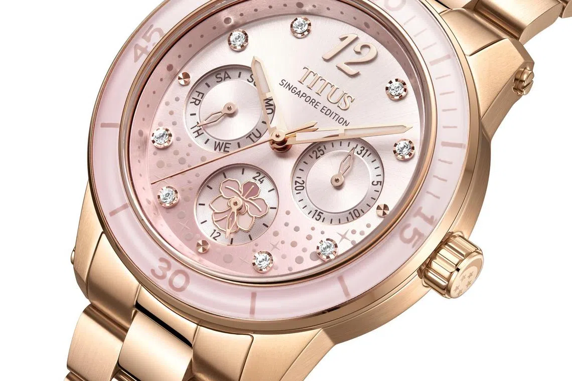 “花园城市”腕表，表盘上有新加坡国花卓锦万黛兰。（铁达时提供）