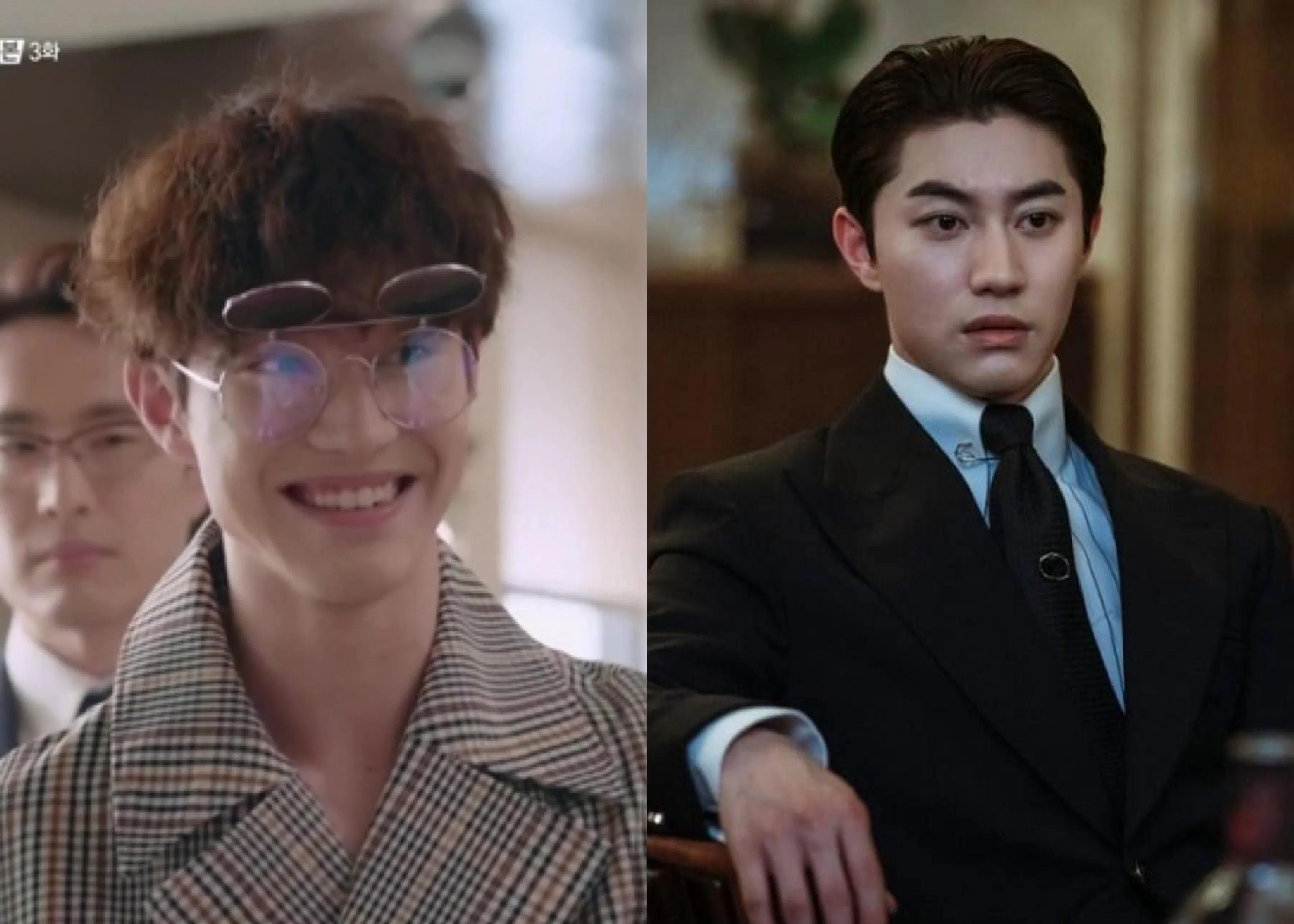 郭东延曾饰演疯疯癫癫的精神病患者（左），也曾饰演黑心的集团会长，因饰演的角色跨度大，他获得“剧抛脸”的美称。（互联网）