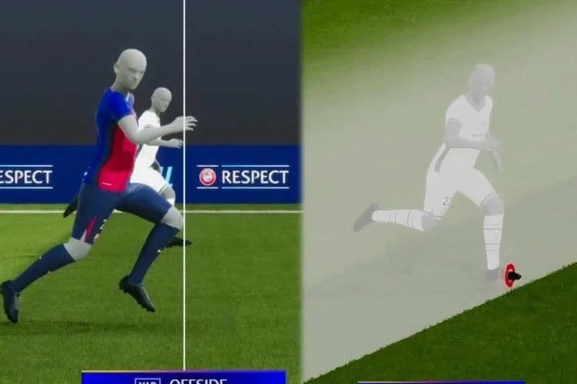 录像回放显示，姆希塔良（白衣）在启动时左脚脚尖处于越位位置。他也在赛后表示，这个被吹掉的进球他会记一辈子。（取自互联网）