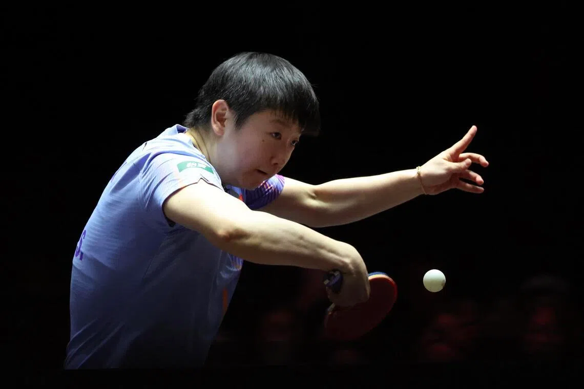 女单世界第一的孙颖莎（图）将在决赛对阵世界第二的队友兼对手王曼昱，力争完成卫冕。（郑一鸣摄）