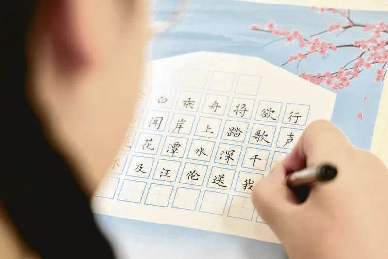 博雅挥笔写下古诗，字迹端庄。