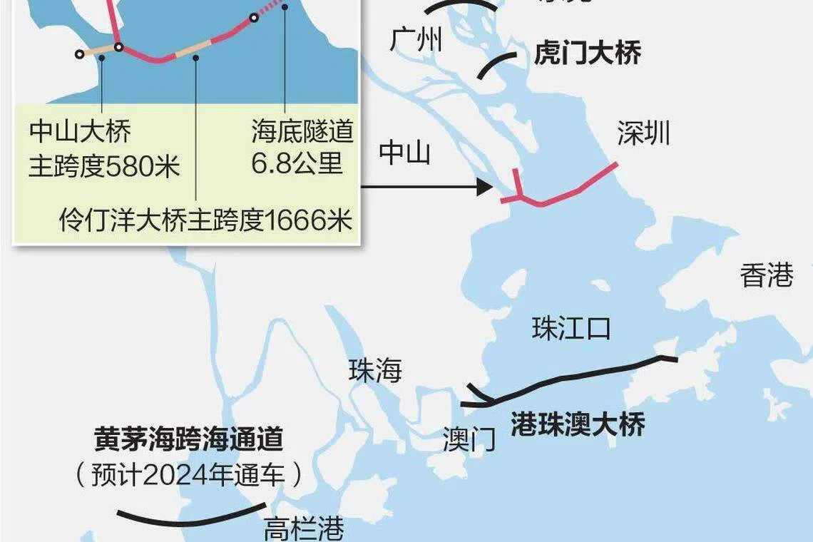 深中通道主线贯通（联合早报制图）