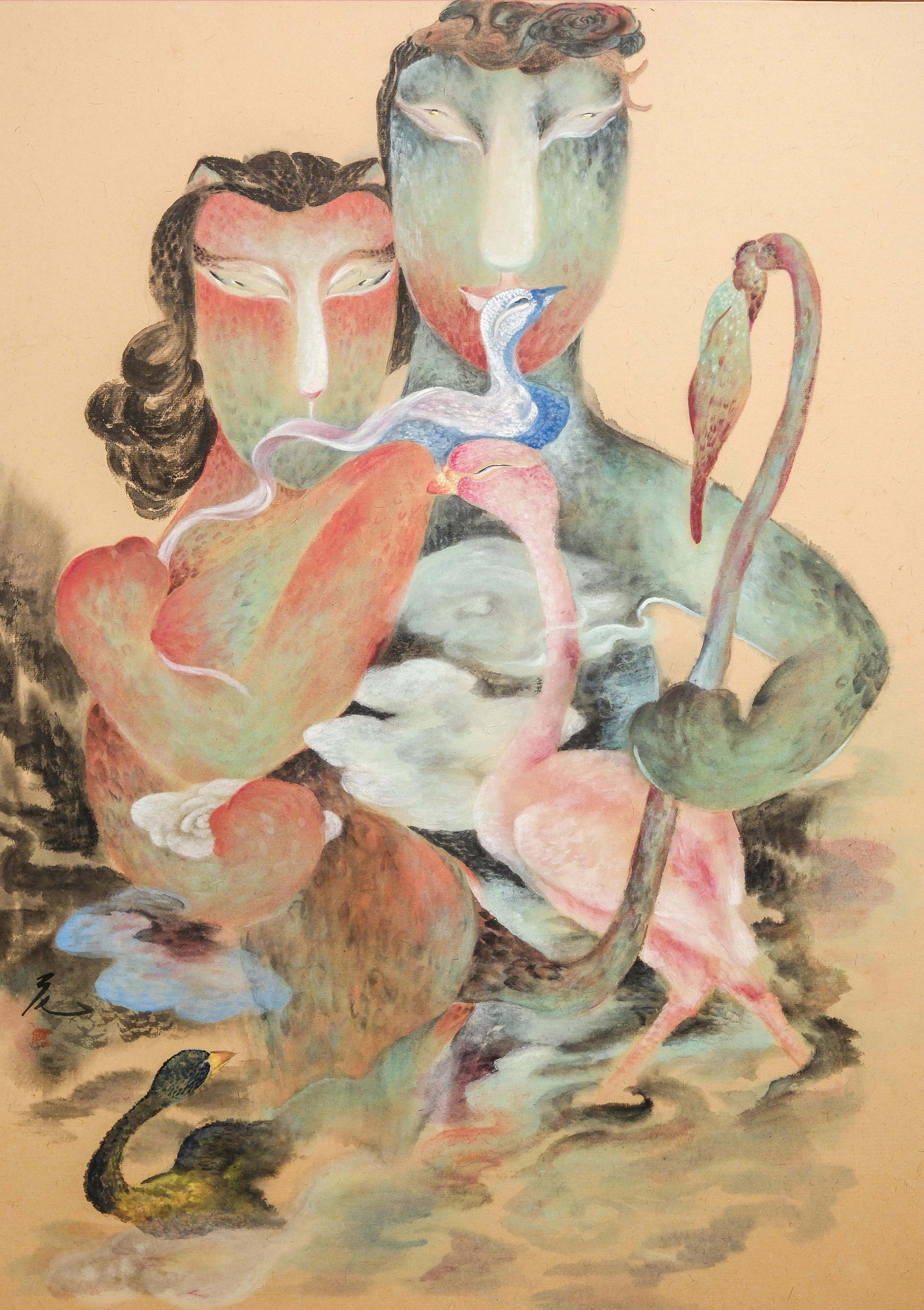 莫尼水墨画《妖姬2》。（曾坤顺摄）