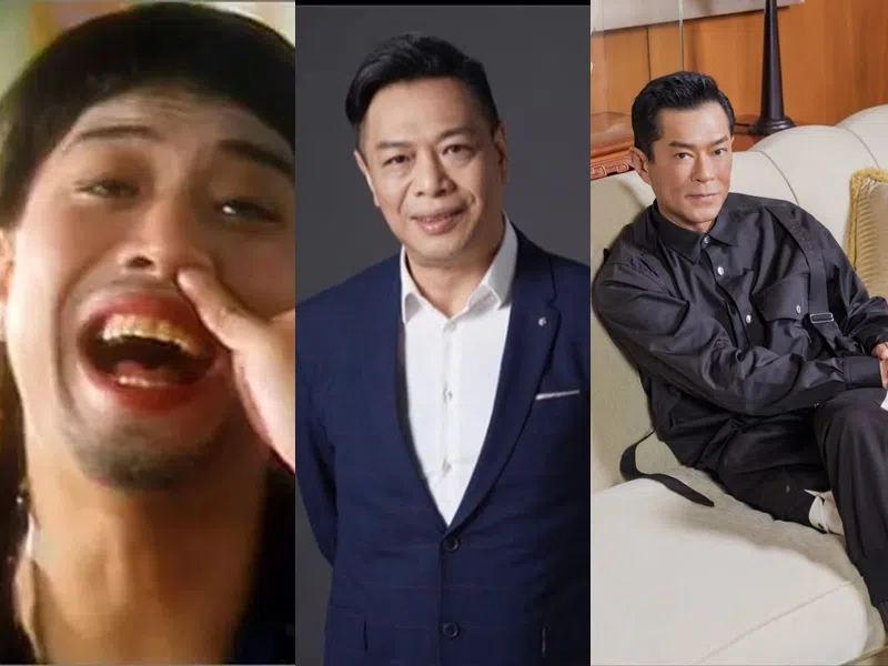 李健仁（中）在周星驰电影中以“如花”（左）角色而被观众熟知。他在中风后收到古天乐（右）的帮助。（互联网、古天乐微博）