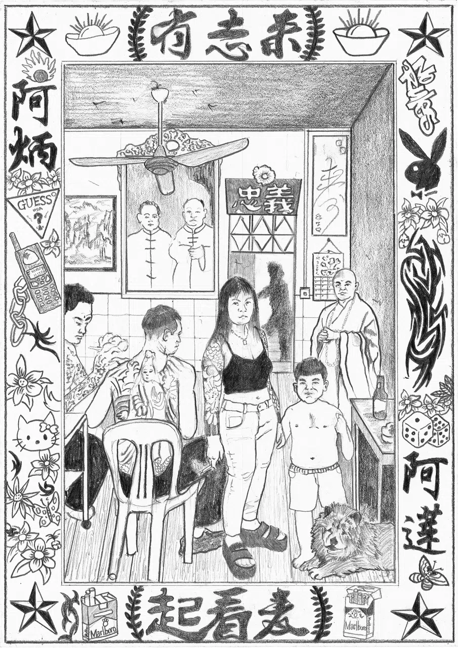 黄健文炭笔画《有志来起看麦》。（主办方提供）