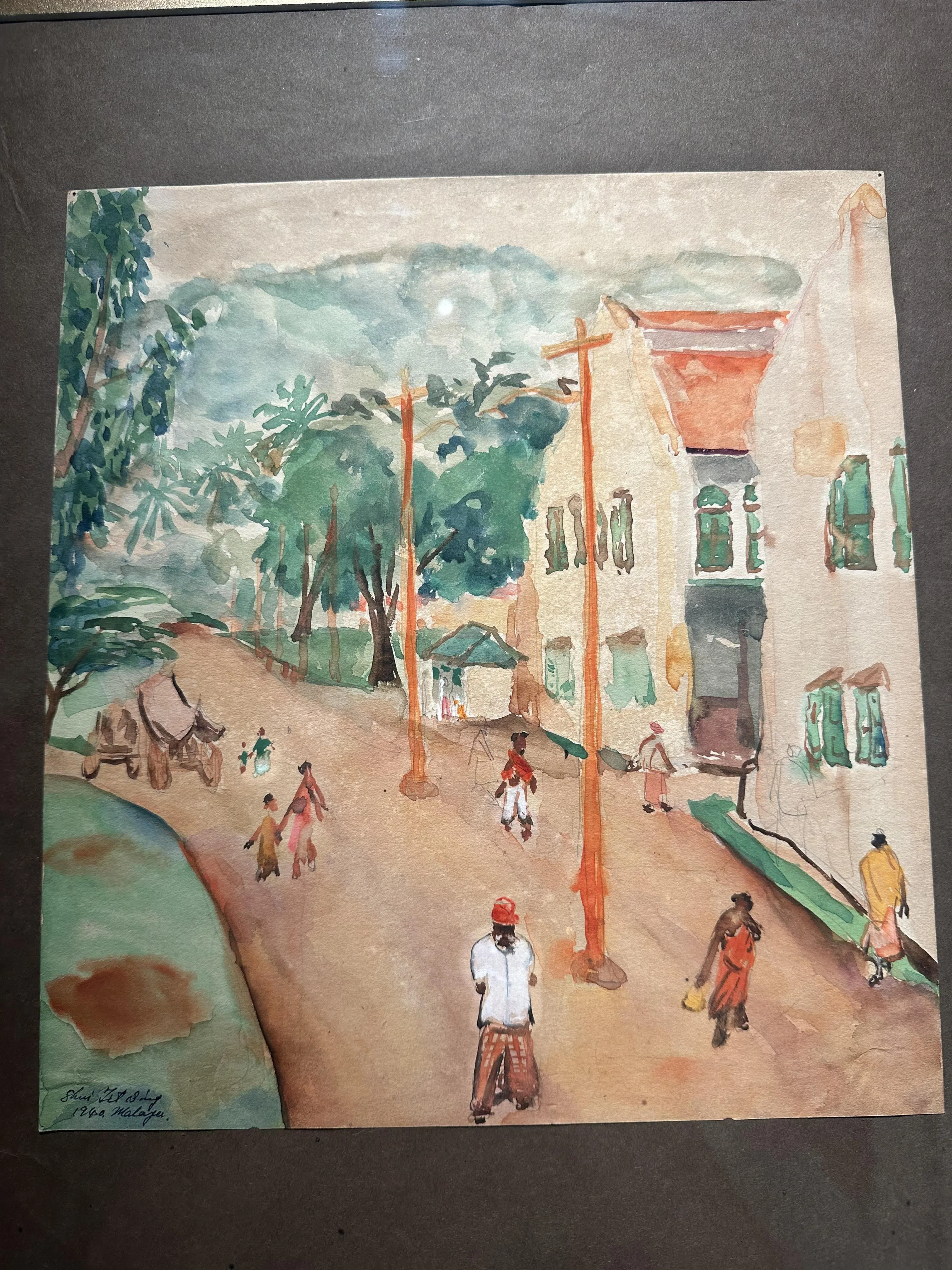 品艺画廊展出许铁生到马来亚后所作街景水彩画。（黄向京摄）