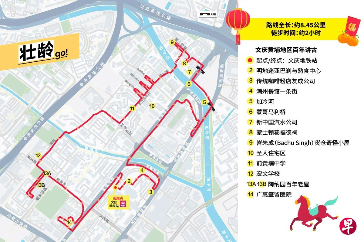 丙午马年，边徒步，边“画”马。（中文版徒步路线地图）（胡绮玲制图）