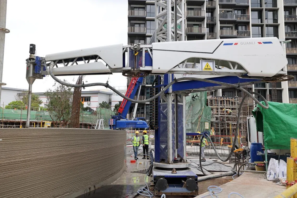 混凝土3D打印技术高度自动化，可减少超过40％的建筑人力需求，同时把施工效率提高逾60％。（萧紫薇摄）