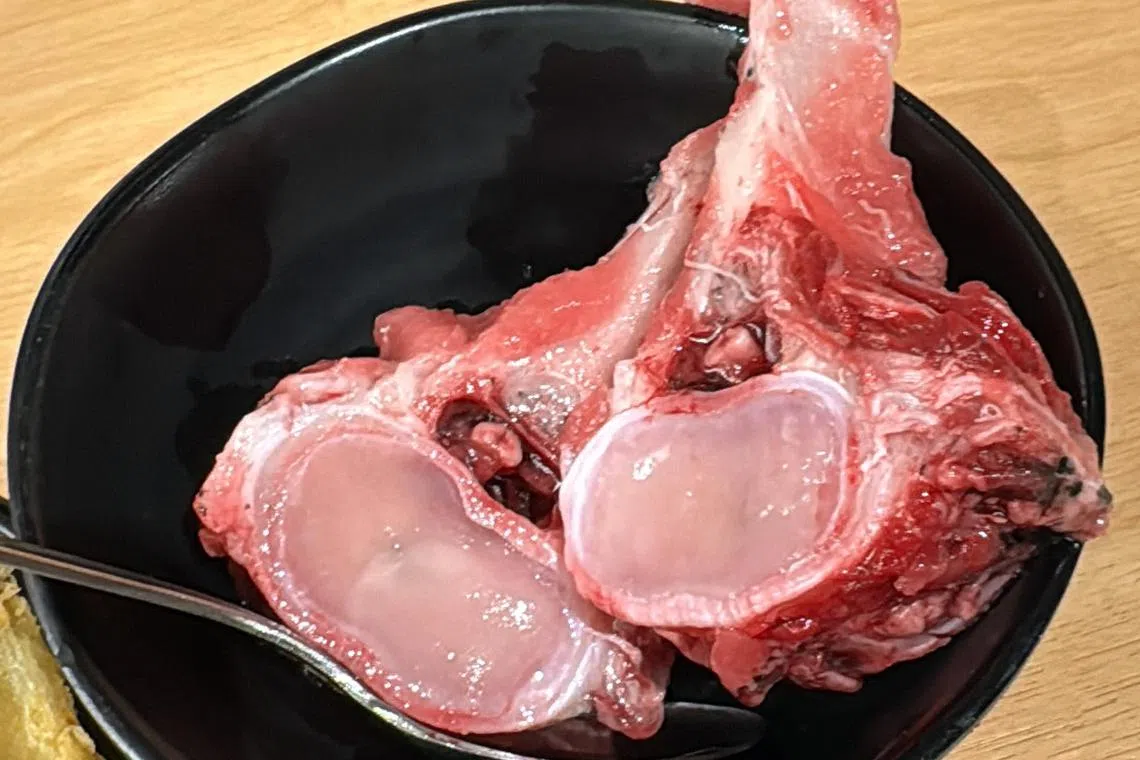 新鲜鲔鱼的骨髓透明纯净，看起来像果冻。（邝启聪摄）