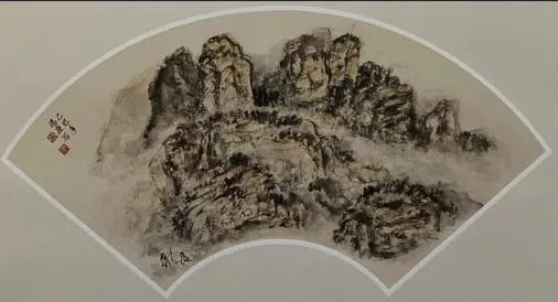 余瑞庆扇面山水。（余瑞庆提供）