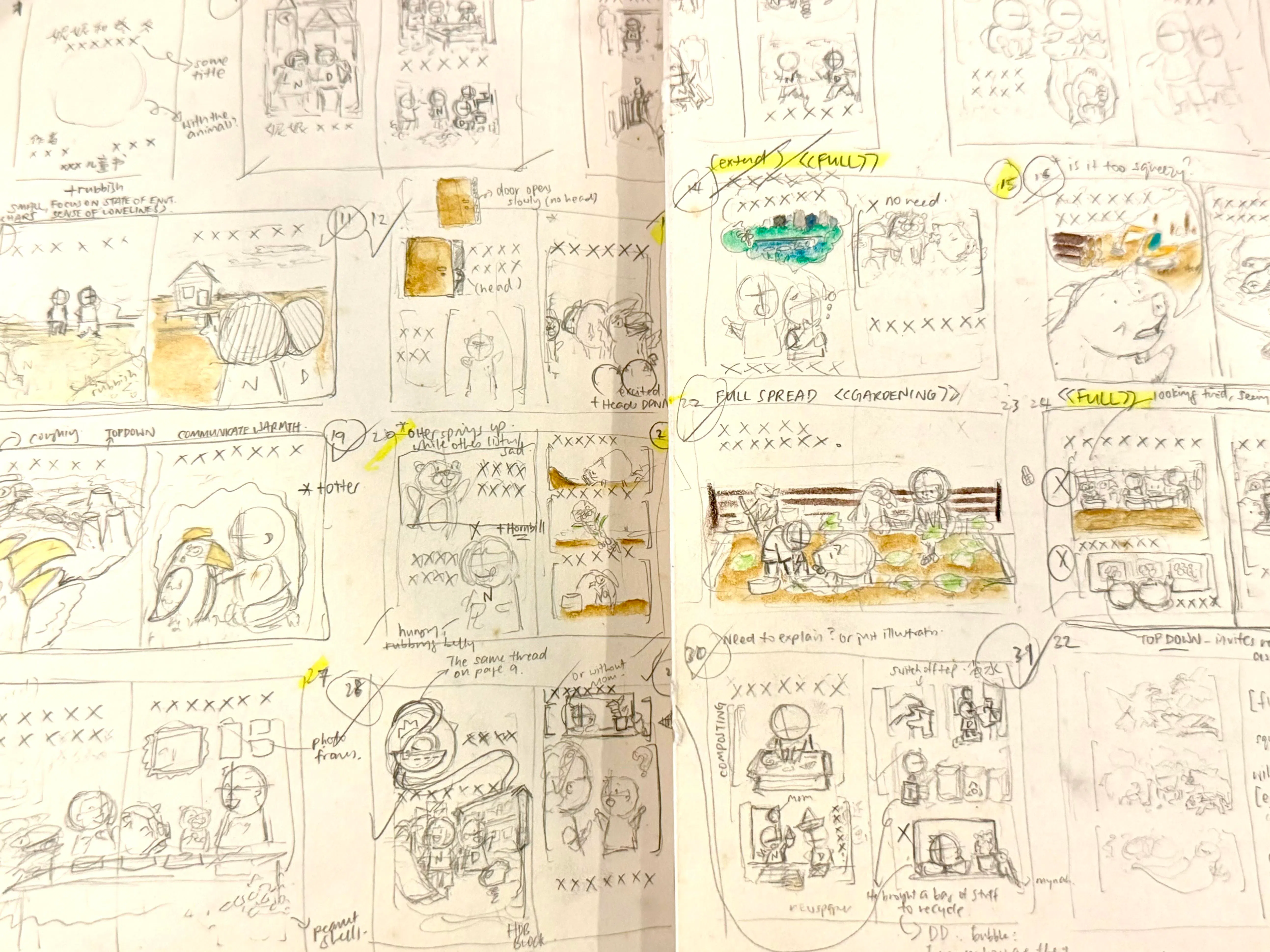 许炜玲画出草图大纲后，再和钱冰韵讨论修改。（张子奕摄）