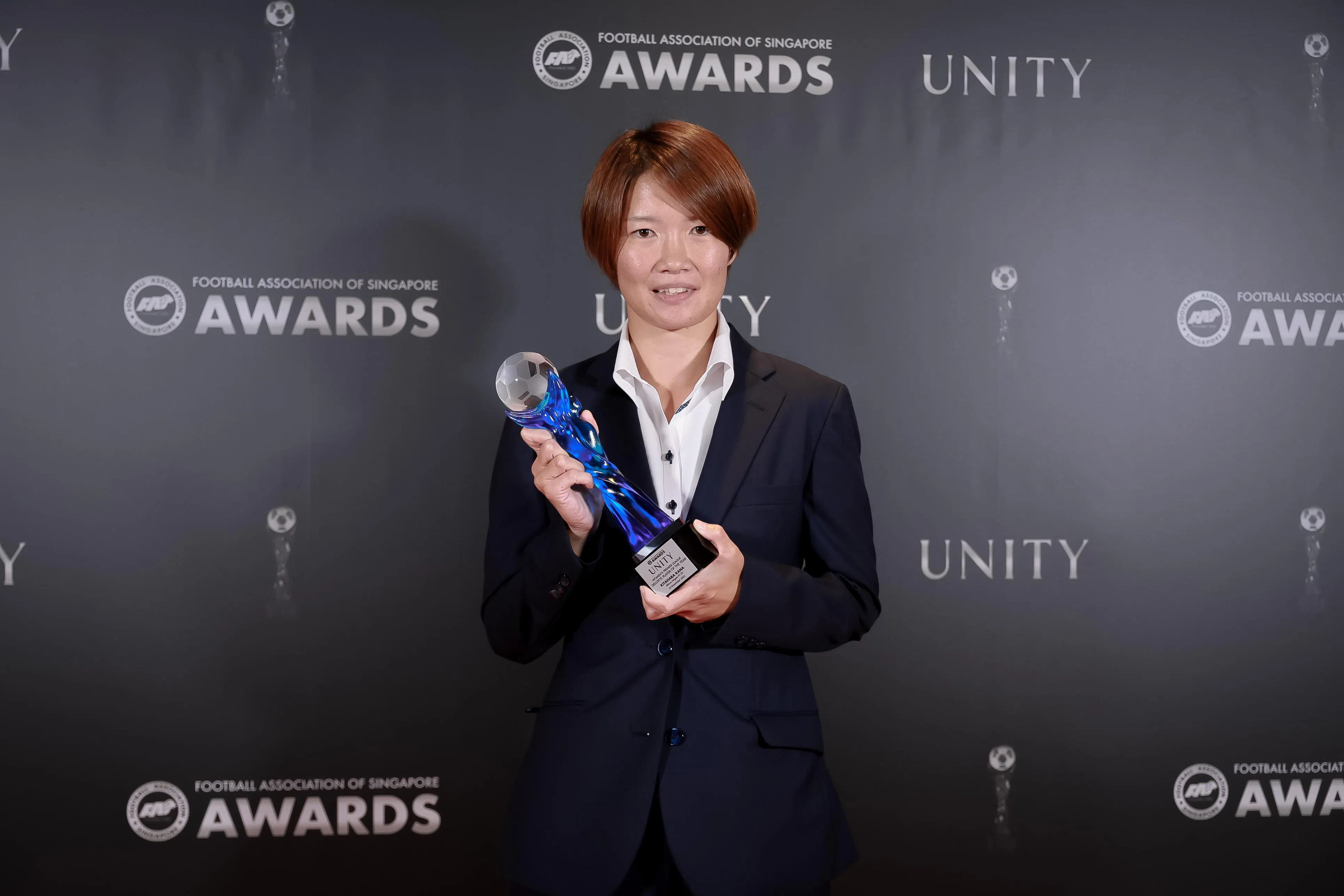 北原佳奈作为本赛季本地女子联赛射脚榜的领跑者，拿下最佳女球员奖。（海峡时报）