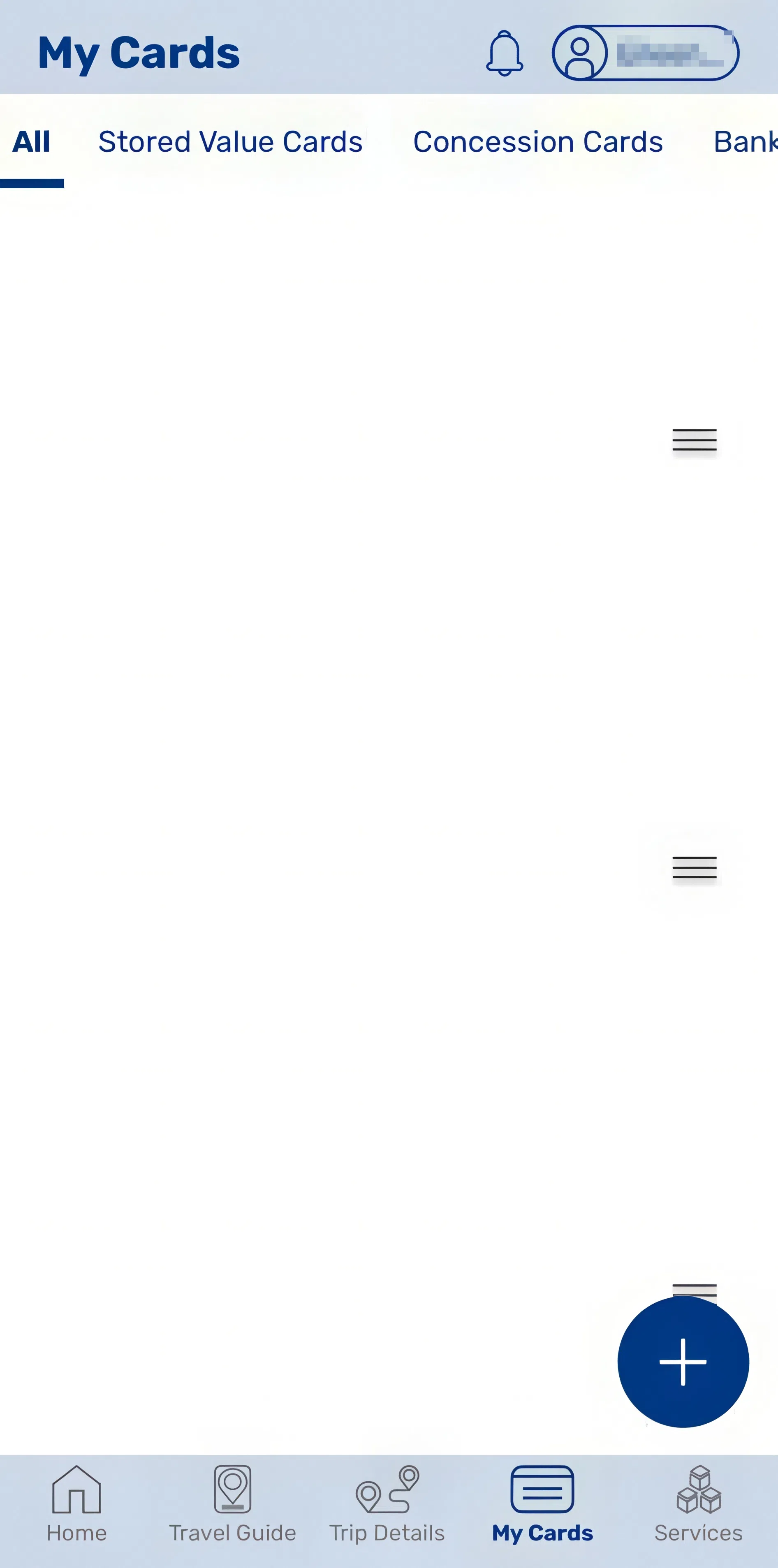 有“新易通”用户指出，在更新应用后，原本存在里面的乘车记录与银行卡资料全部消失，应用空白一片。（受访者提供）