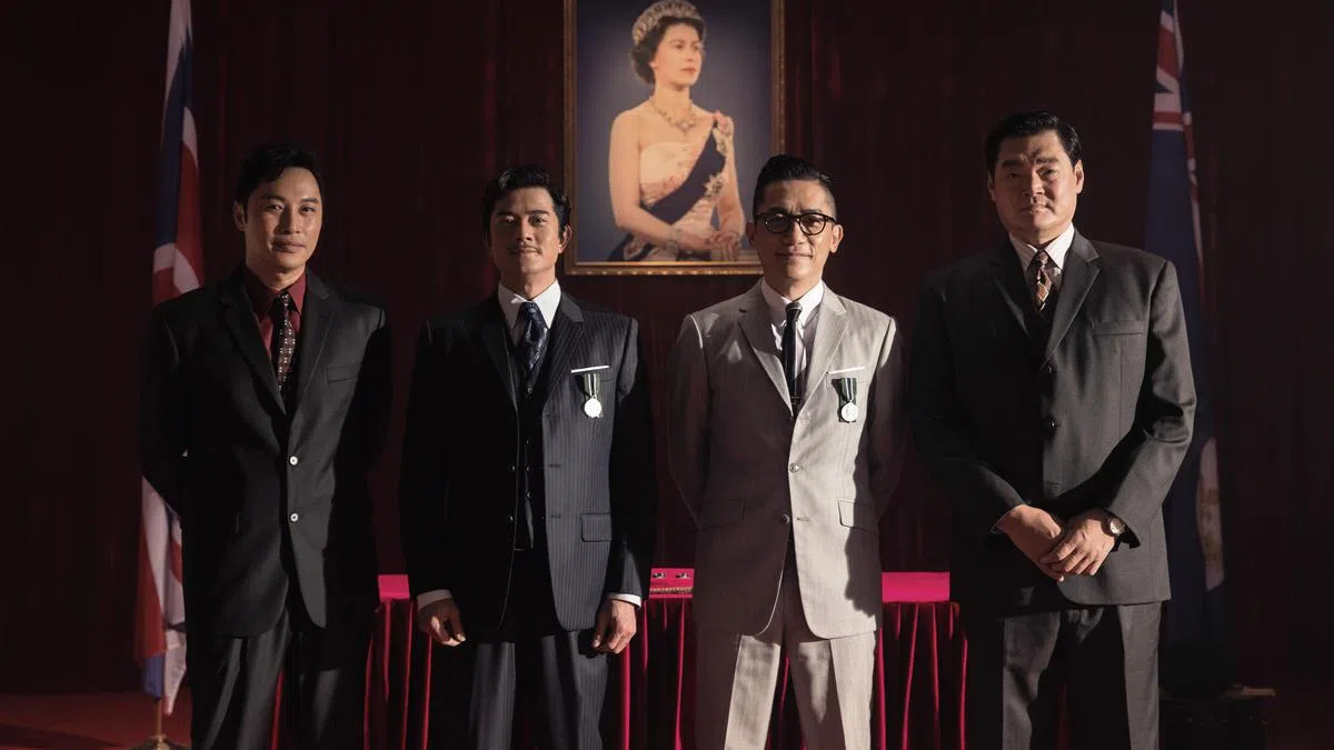 谭耀文、郭富城、梁朝伟和周文健在《风再起时》是四大探长。（邵氏机构）