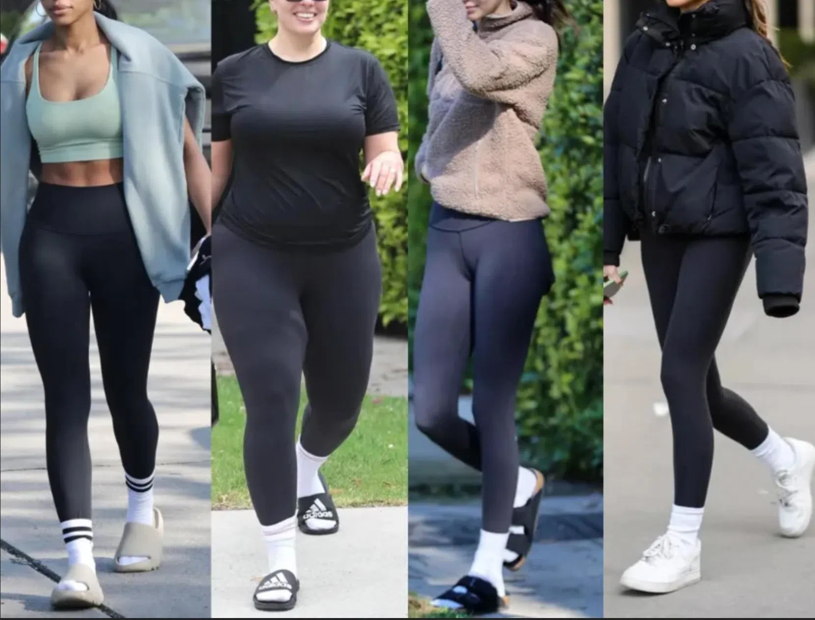 运动紧身裤外穿一双中筒袜，成了潮上加潮的穿搭。（互联网）