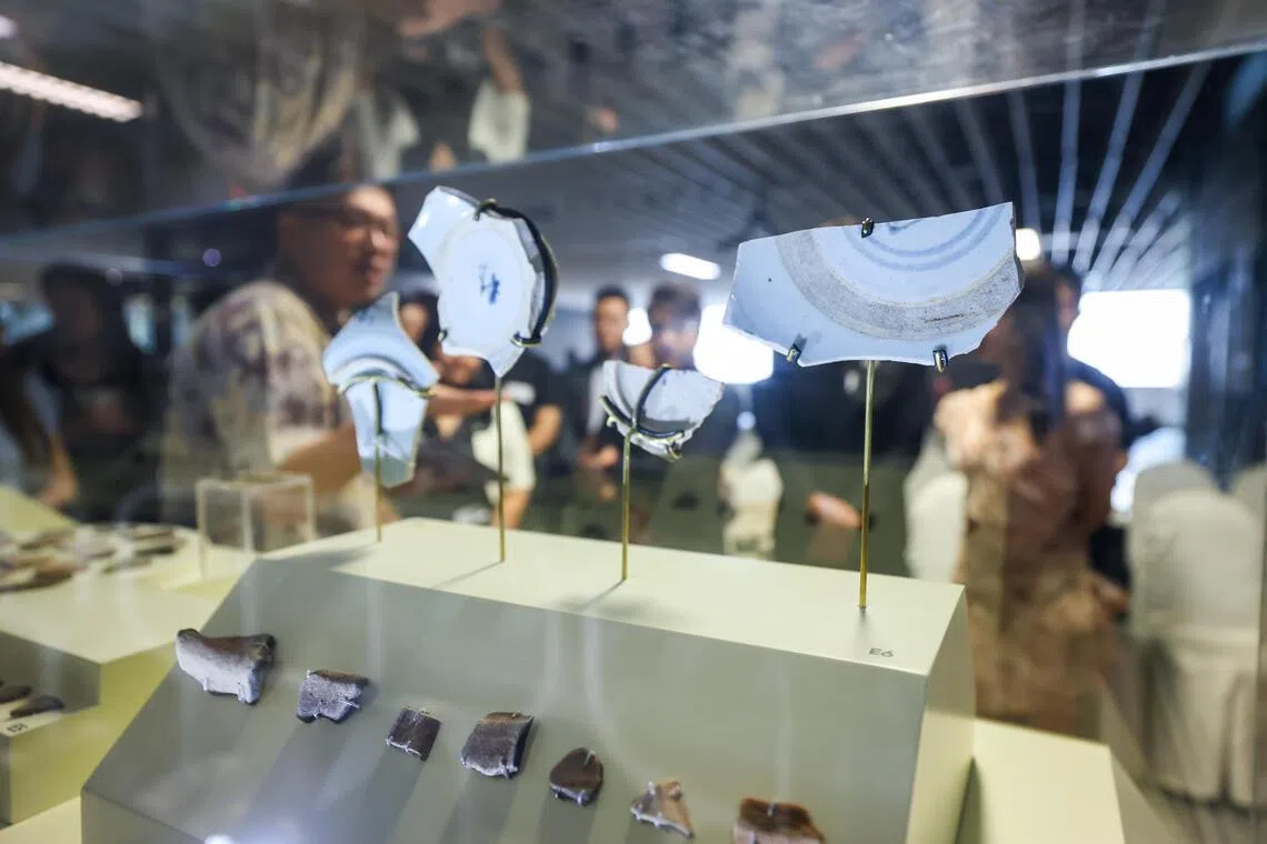 展品约有200件陶瓷碎片，历史可追溯至700年前。（白艳琳摄）
