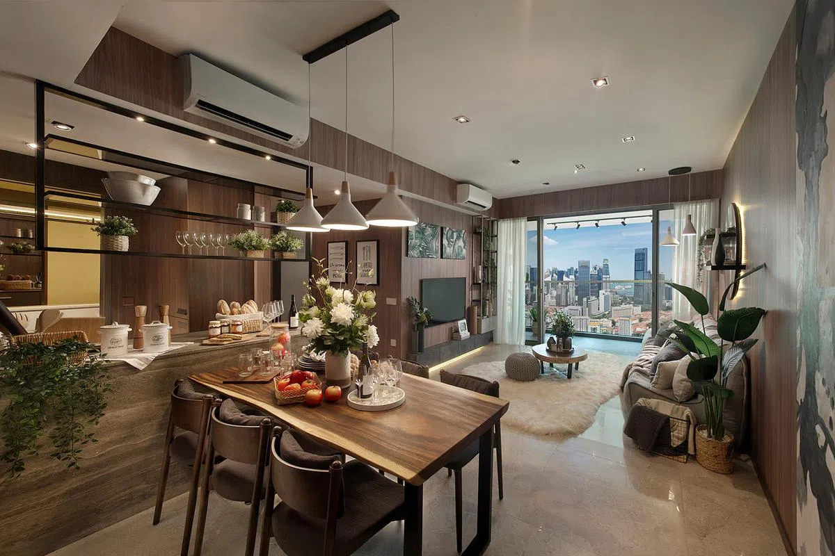 空中别墅以外的其他卧房单位都采纳零装修概念，厨房装备齐全。（三卧房单位工业设计美工效果图/凯德地产提供）