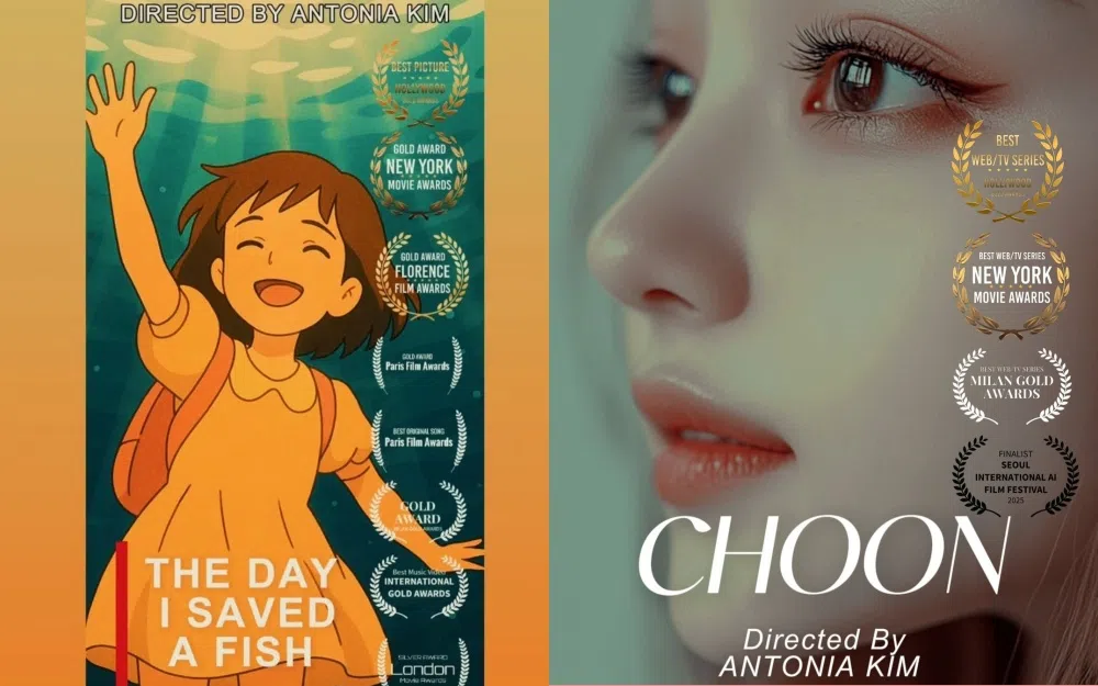金珉廷自导自制的AI动画短片“The Day I Saved a Fish”（左图）和“Choon”（右图）摘下多个国际奖项。（取自金珉廷IG）