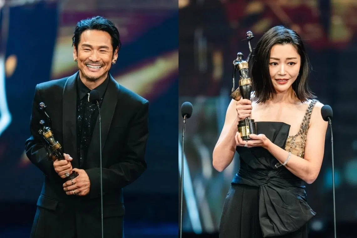 杜德伟（左）和卫诗雅分别夺得最佳男女配角。（取自香港电影金像奖脸书）