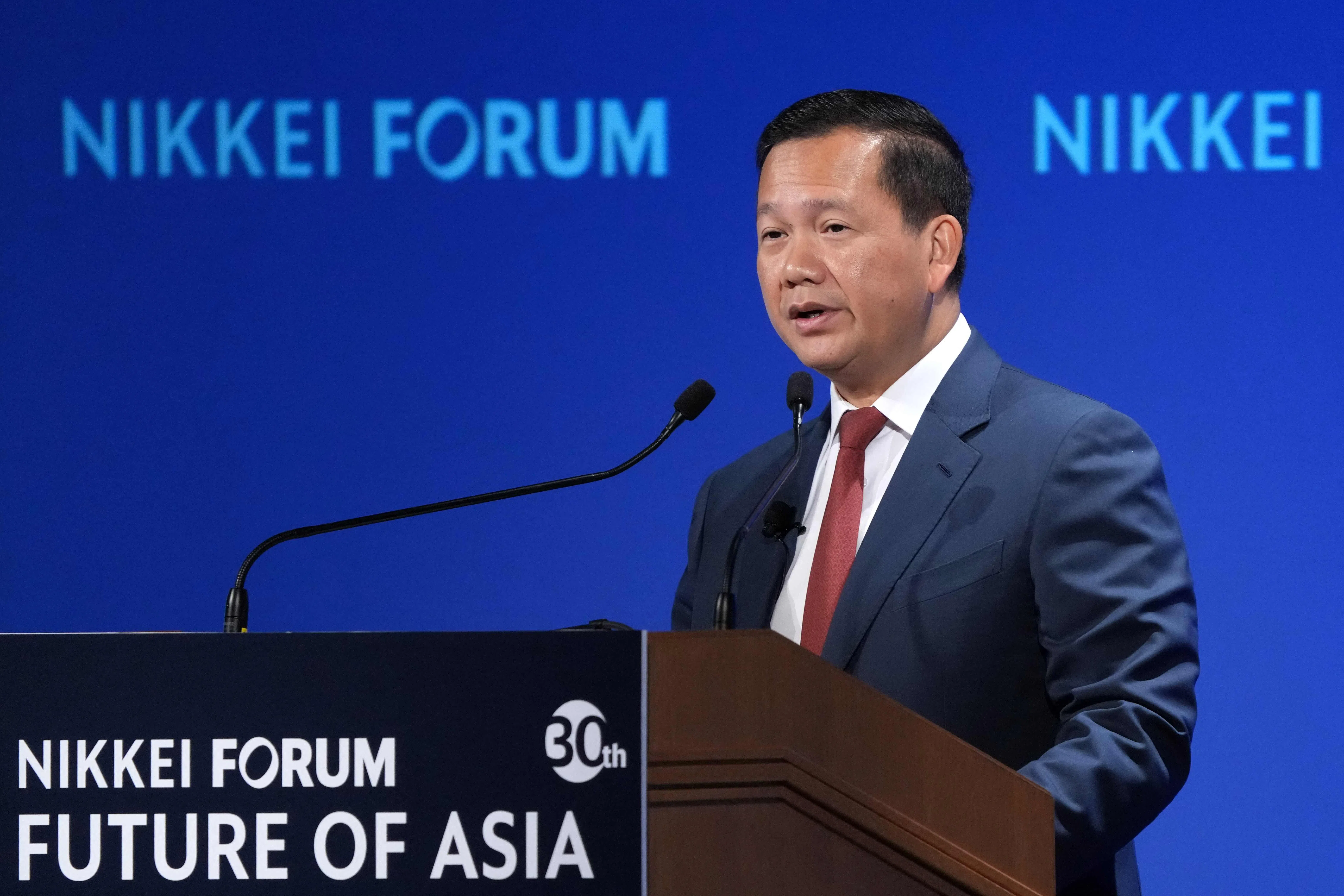 柬埔寨首相洪马内说，特朗普政府的关税政策是危机，但也蕴藏着机遇。（法新社）