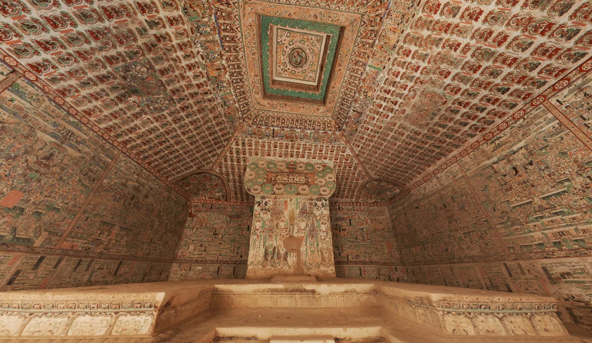 莫高窟第61窟的全景漫游，可到“数字敦煌”资源库浏览。（敦煌研究院提供）