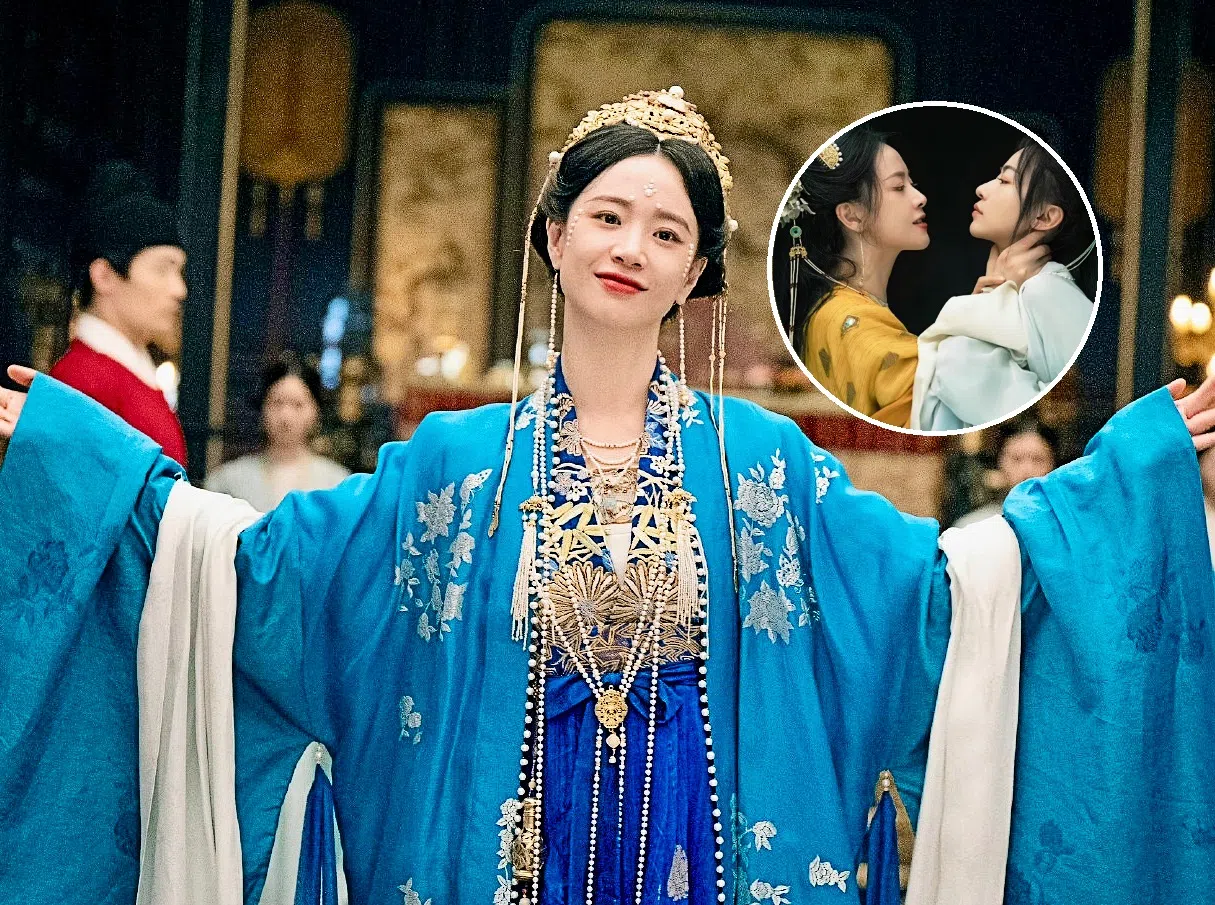 李梦在《墨雨云间》饰演的婉宁长公主看似疯疯癫癫，这个角色的讨论度一度超过女主角吴谨言（圈图右）。（互联网）