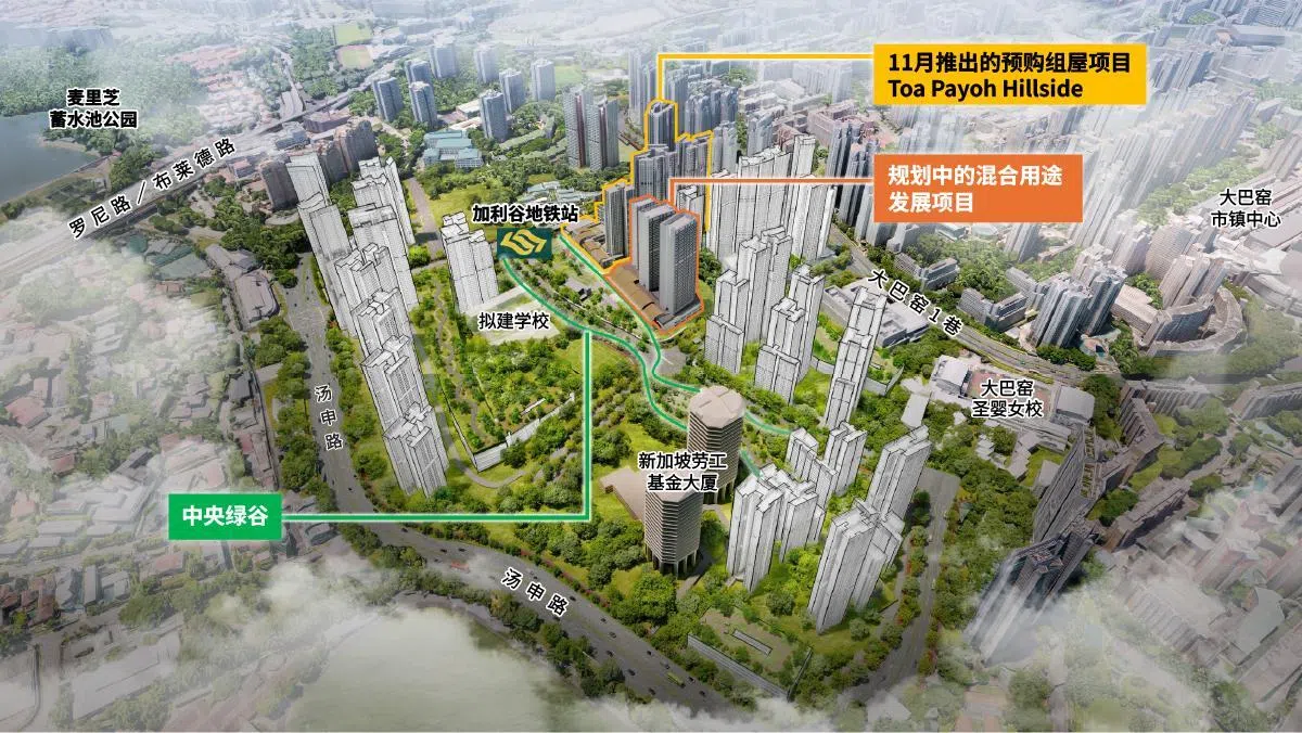大巴窑西未来10年将增添超过6000个以公共住房为主的住宅单位，包括建屋发展局将在下个月预购组屋销售活动中推出的Toa Payoh Hillside项目。（建屋局构想图）